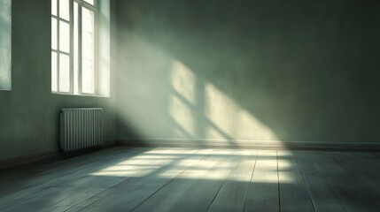 Poster - Sunbeams shining through a window in an empty room.