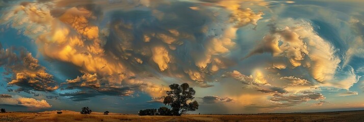 Wall Mural - Afternoon Sky. Beautiful Landscape Outdoors with Gold Daylight