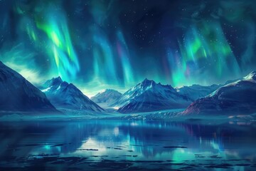 Wall Mural - aurora lights. natural background of northern lights above arctic mountains in night sky