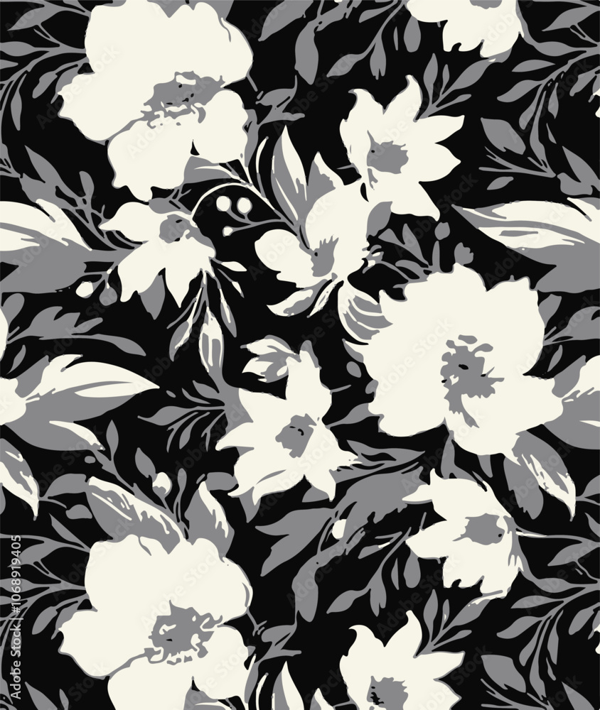 botanical floral vector seamless pattern with roses herbs and leaves ...