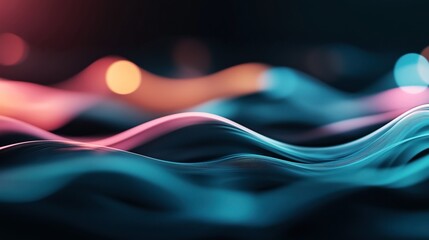 Abstract digital illustration featuring smooth, flowing waveforms in vibrant blue, pink, and orange hues on a dark background, creating a dynamic and modern aesthetic.