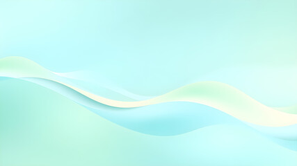 Wall Mural - gradient waves in shades of mint green, light blue, and soft yellow, evoking the feeling of fresh sp