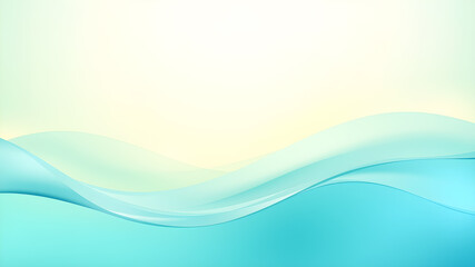 Wall Mural - gradient waves in shades of mint green, light blue, and soft yellow, evoking the feeling of fresh sp