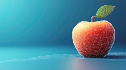 Leinwandbilder - An apple fruit with a polygonal wireframe concept on a blue background.