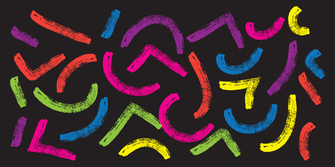 Wall Mural - multi colored squiggles with circles seamless pattern. brush drawn bold curved lines, waves and swir