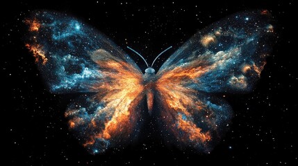 Wall Mural - galaxy depicted in a butterfly shape, highlighting the intricate patterns of dust and gas emission. 