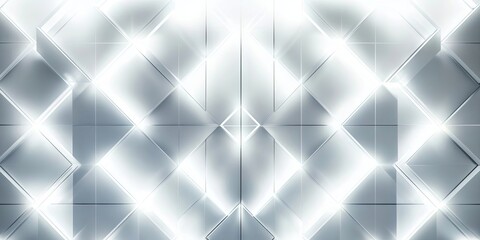 Wall Mural - A wide wall background features abstract geometric shapes in silvery grey and white neon light, creating a vibrant and cool futuristic atmosphere.