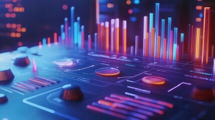 Fototapete - A futuristic interface displaying audio visualizations and control elements.