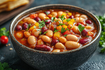 Wall Mural - a bowl of hearty vegan chili with kidney beans and spices.