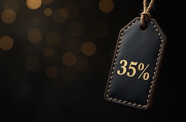 Wall Mural - 35% off sign, 35 percent discount special offer illustration, dark label with 35% off on a black bac