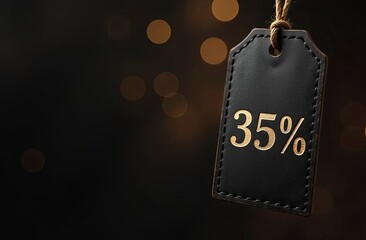 Wall Mural - 35% off sign, 35 percent discount special offer illustration, dark label with 35% off on a black bac