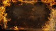 © Odin - Fiery flame border with dark center background for text space. Dark frame, banner, card. Copy space.