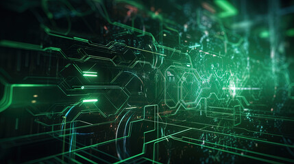 Wall Mural - abstract light streaks in a dynamic digital space with glowing green elements