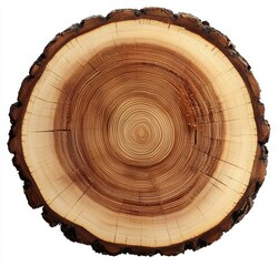 cross section of tree trunk showing growth rings , isolated on white background, , copy space for te