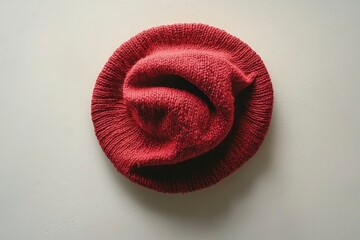 Sticker - Red Knitted Hat Laying Flat on a White Surface