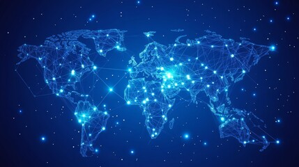 Poster - Global Network Map with Connected Dots and Lines
