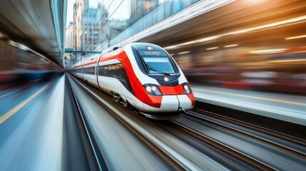 Aufkleber - High-Speed Train in Motion at Urban Train Station