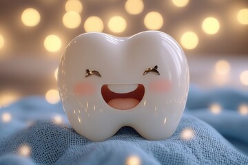 Happy Tooth Figurine with Bokeh Background