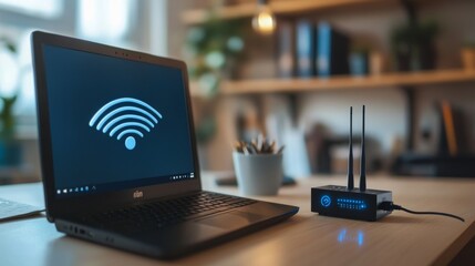 Poster - Wireless Router and Laptop Setup for Home Office