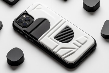Aufkleber - A simple phone case design with monochrome geometric shapes, set against a plain white background for a clean look