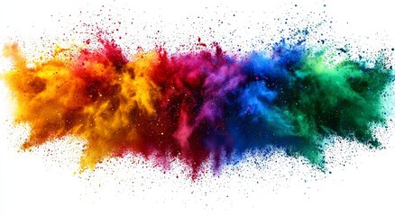 colorful rainbow holi paint color powder explosion isolated white wide panorama background , isolated on white background,  , copy space for text,