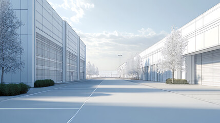 Poster - 3d rendering, wire frame model of industrial buildings