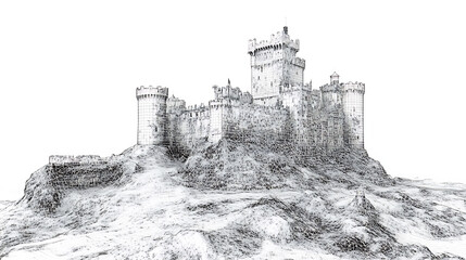 Aufkleber - 3d rendering, wire frame model of castle