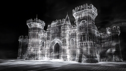 Aufkleber - 3d rendering, wire frame model of castle
