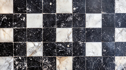 Fototapete - Black and white checkered marble floor