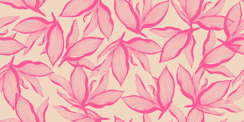 exotic hand drawn flowers, seamless patterns with floral for fabric, textiles, clothing, wrapping pa