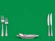 © PuriStudio - flatware utensils arranged on green background, kitchen, meal
