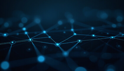 Wall Mural - digital network with illuminated blue connections: a digital network featuring illuminated blue conn