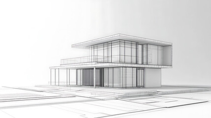 Fototapete - abstract architecture background blueprint house plan and wire frame model of building