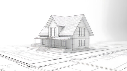 Fototapete - abstract architecture background blueprint house plan and wire frame model of building