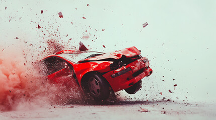 Poster - Red car crash on a white background