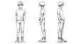 © Borasca - Young male character design sketch in three angles
