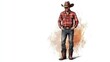 © Borasca - Smiling cowboy in plaid shirt and jeans with hat and boots