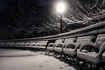 snow on bench