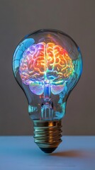 Wall Mural - Light bulb with colorful brain, innovative concept