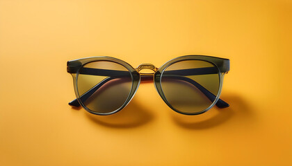 Sunglasses with minimalist design, isolated on a yellow pastel