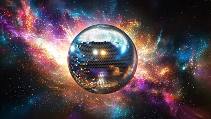 Wall Mural - A disco ball floats in space surrounded by a galaxy of stars and nebulae