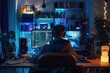 © Isuru - Introvert tester works on data security in dark room.