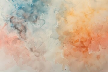 Fototapete - Abstract watercolor artwork with soft hues of blue, orange, and cream blending together creates a serene and calming atmosphere, perfect for artistic inspiration and relaxation