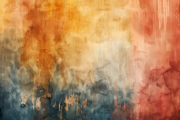 Fototapete - Abstract watercolor artwork with soft hues of blue, orange, and cream blending together creates a serene and calming atmosphere, perfect for artistic inspiration and relaxation