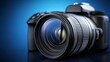 © Matthew - A close-up of a professional camera showcasing its lens and design against a blue background.