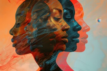 Aufkleber - Colorful abstract portrait of two young men showcasing artistic expression through vibrant colors and overlapping profiles in a contemporary art style