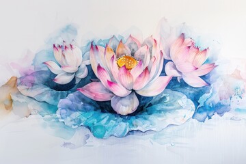 Fototapete - Colorful water lilies floating serenely on a calm surface, creating a tranquil and beautiful natural setting in soft pastel hues during daylight