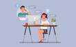 © yindee - customer woman service representative assisting a client over the phone or via chat character vector illustration design. Customer Service Interaction concept.