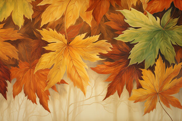 Wall Mural - A colorful autumn leaves on clean neutral background for an autumn seasonal backdrop