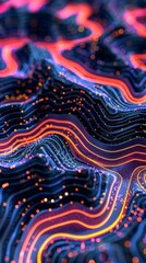 Wall Mural - a vibrant display of futuristic digital elements forming a wavy pattern with glowing lines and parti